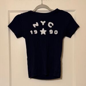 Urban Outfitters Navy Graphic Crew Neck Baby Tee